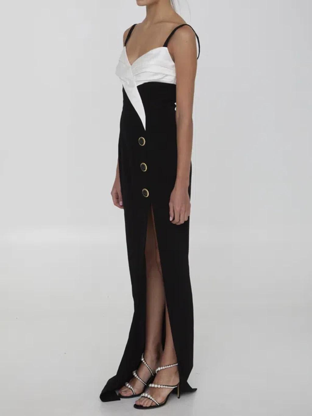 BALMAIN Two-tone Crepe Maxi Dress In Black   Product Image