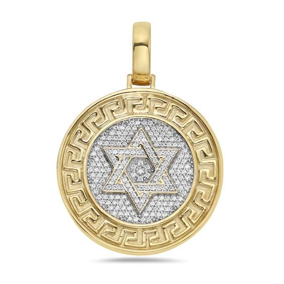 Men's 1/2 CT. T.w. Diamond Greek Key Frame Star of David Medallion Necklace Charm in 10K Gold Product Image