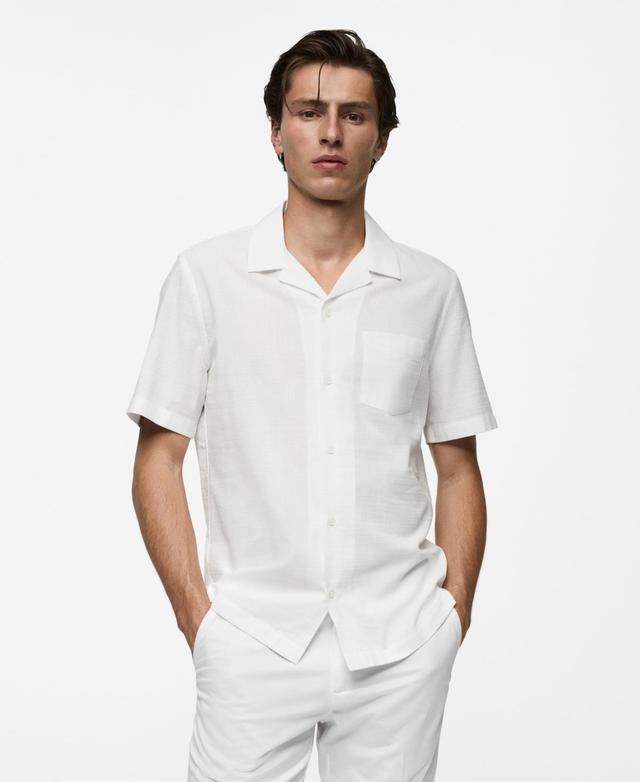 MANGO MAN - Regular-fit 100% seersucker cotton shirt whiteMen Product Image