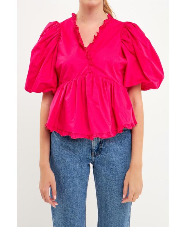 endless rose Womens Puff Sleeve Peplum Top Product Image