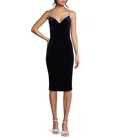 B. Darlin Velvet Pearl Strap Bodycon Midi Dress Product Image