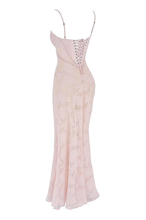 Seren Soft Pink Floral Lace Back Maxi Dress Product Image