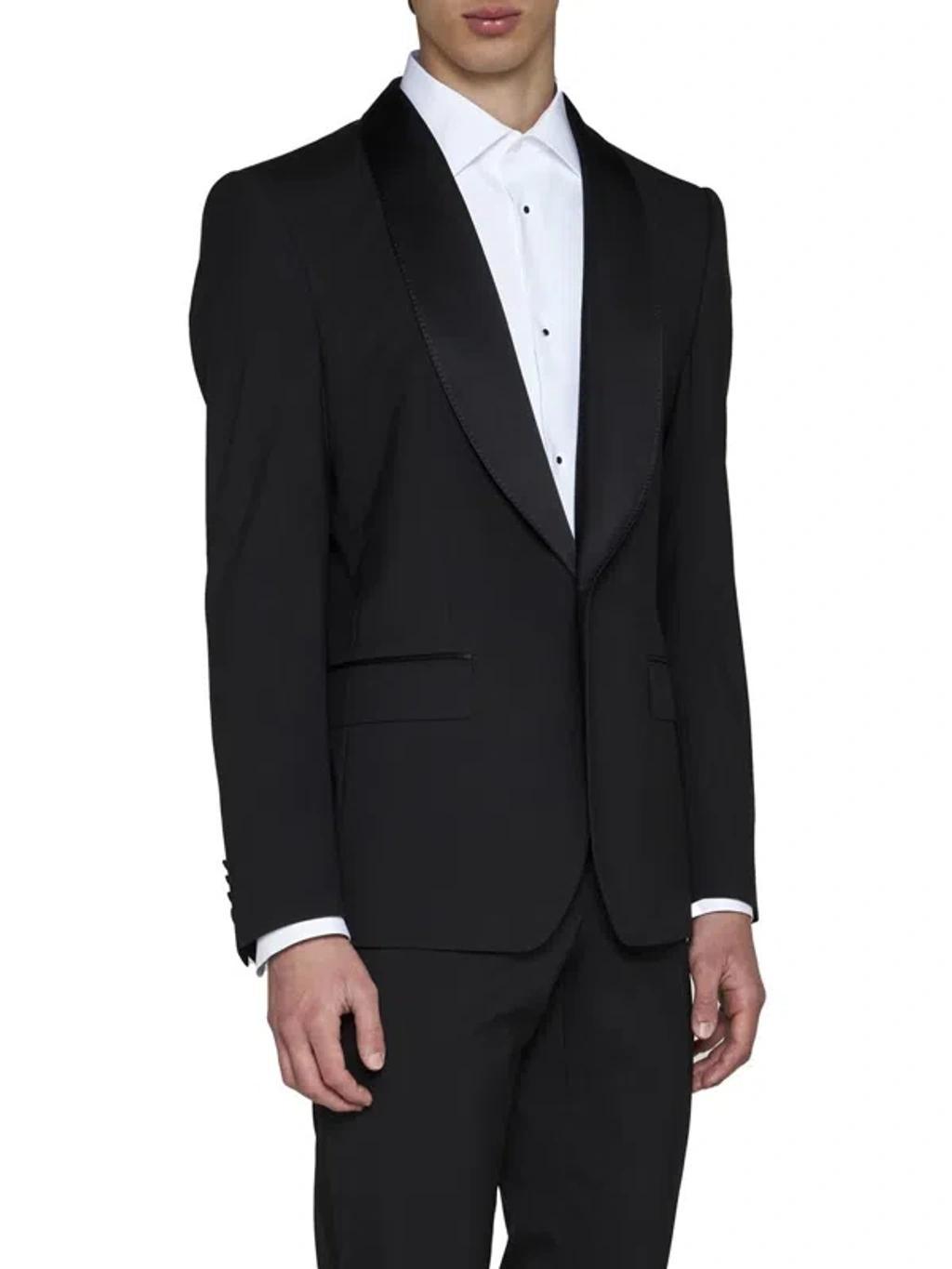 Single-breasted Wool-blend Blazer In Black Product Image