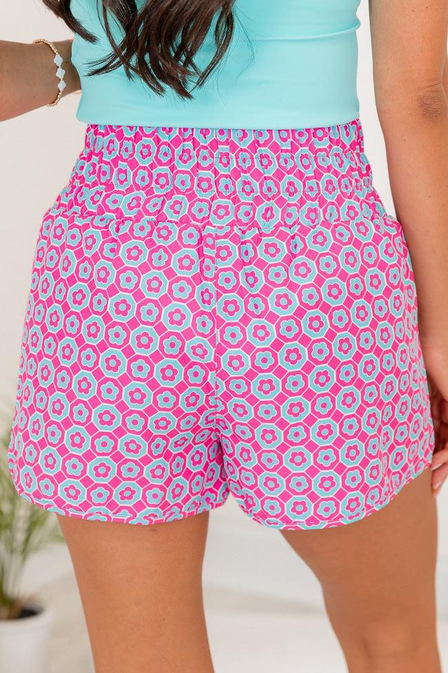 Errands to Run Fuchsia Tile Print High Waist Shorts Product Image