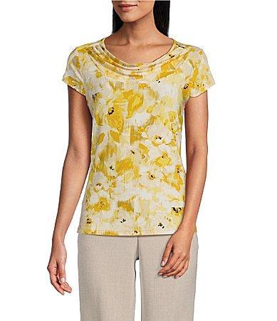 Kasper Printed  Cowl Neck Short Sleeve Top Product Image