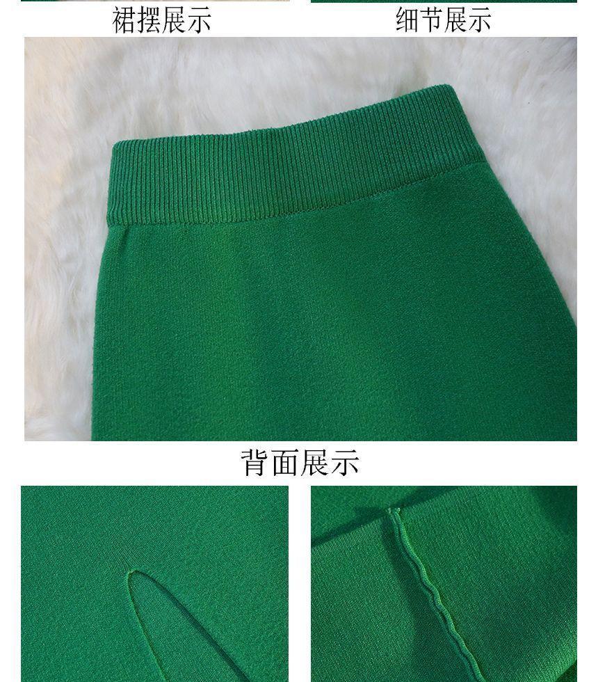 High Rise Slit Knit Midi Pencil Skirt Product Image