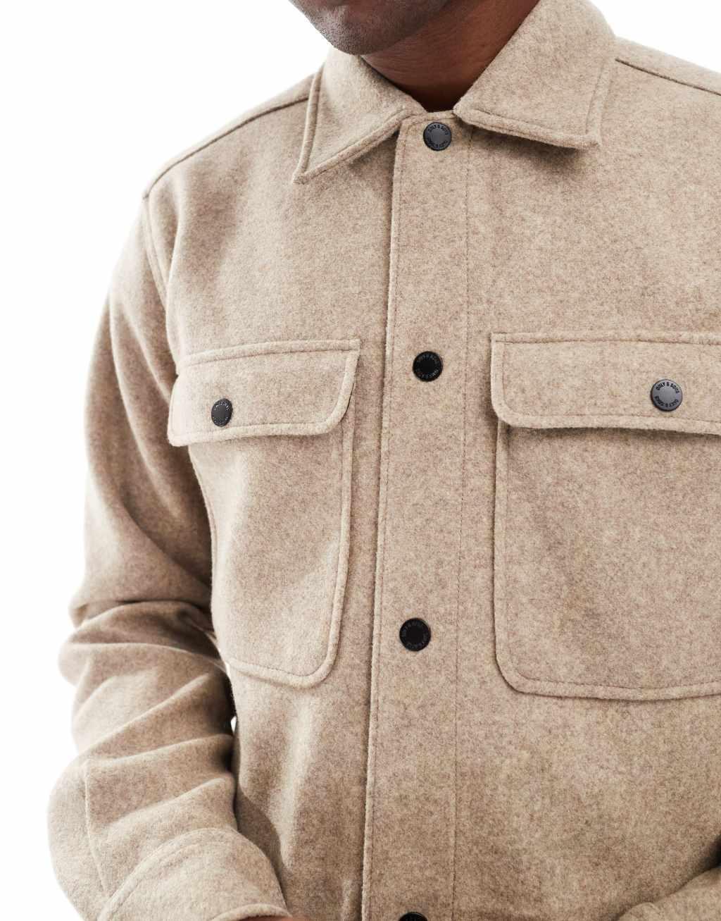 ONLY & SONS faux wool overshirt in beige Product Image