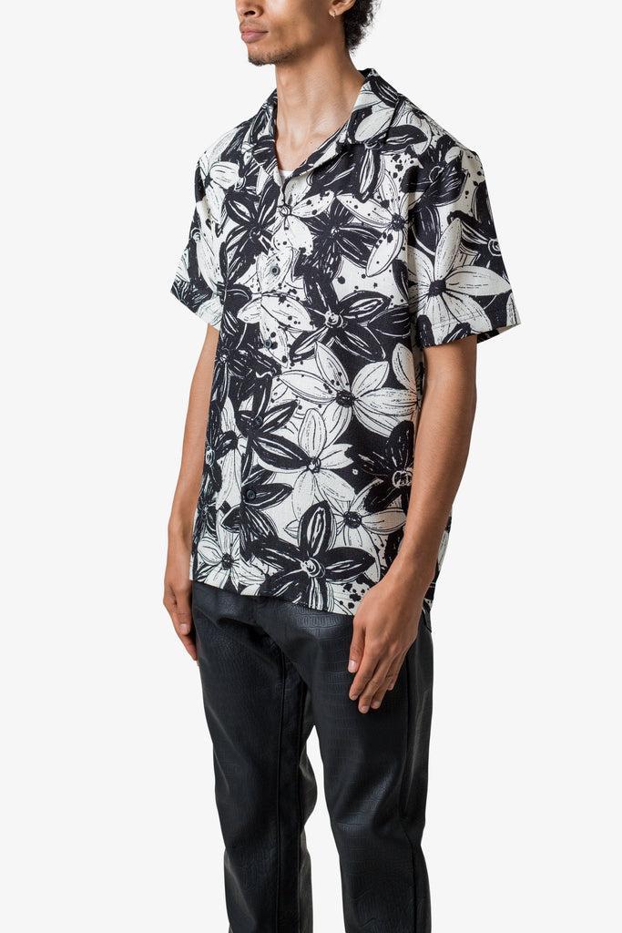 Linen Blend S/S Shirt - Black Floral Product Image