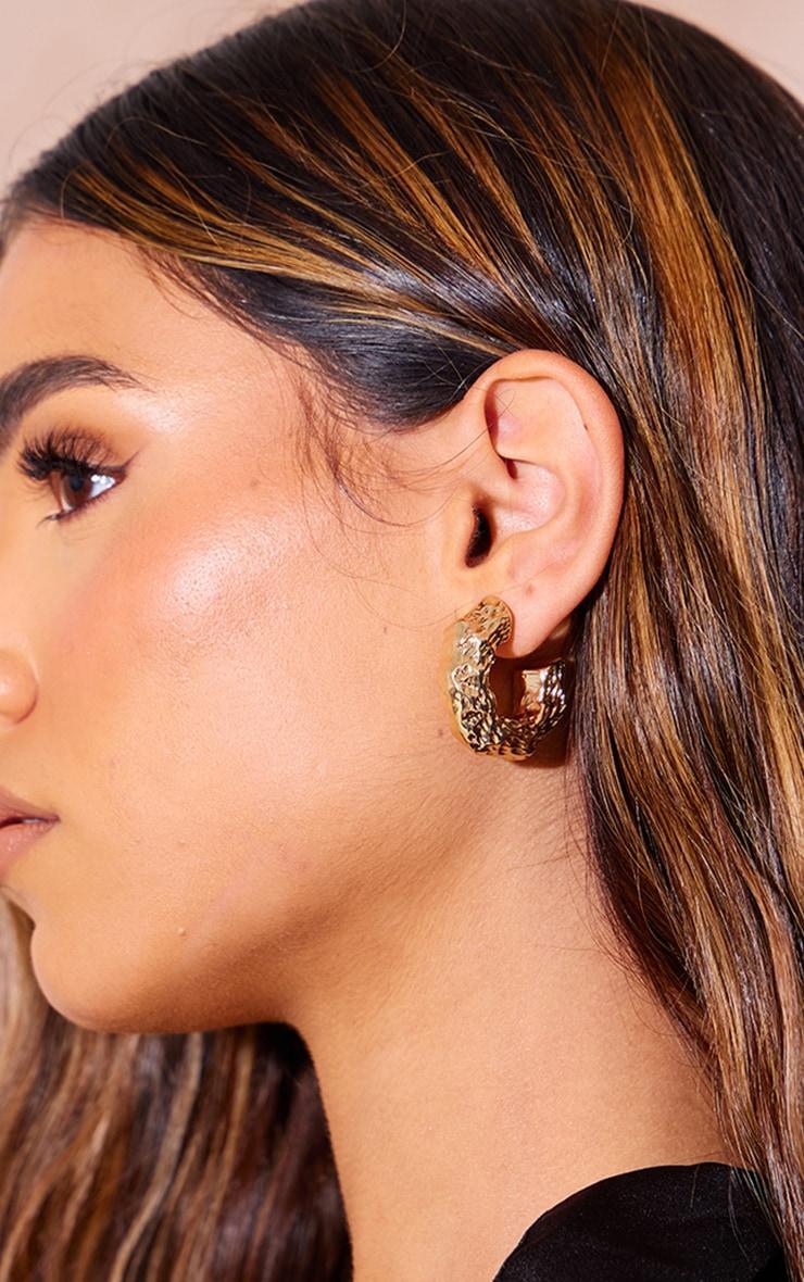 Gold Crinkle Chunky Hoop Earrings Product Image