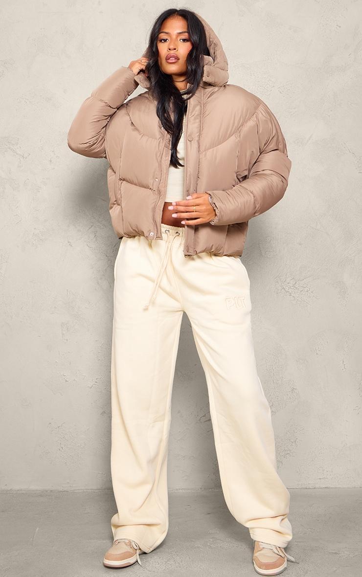 Tall Taupe Oversized Curved Panel Wadded Puffer Jacket Product Image