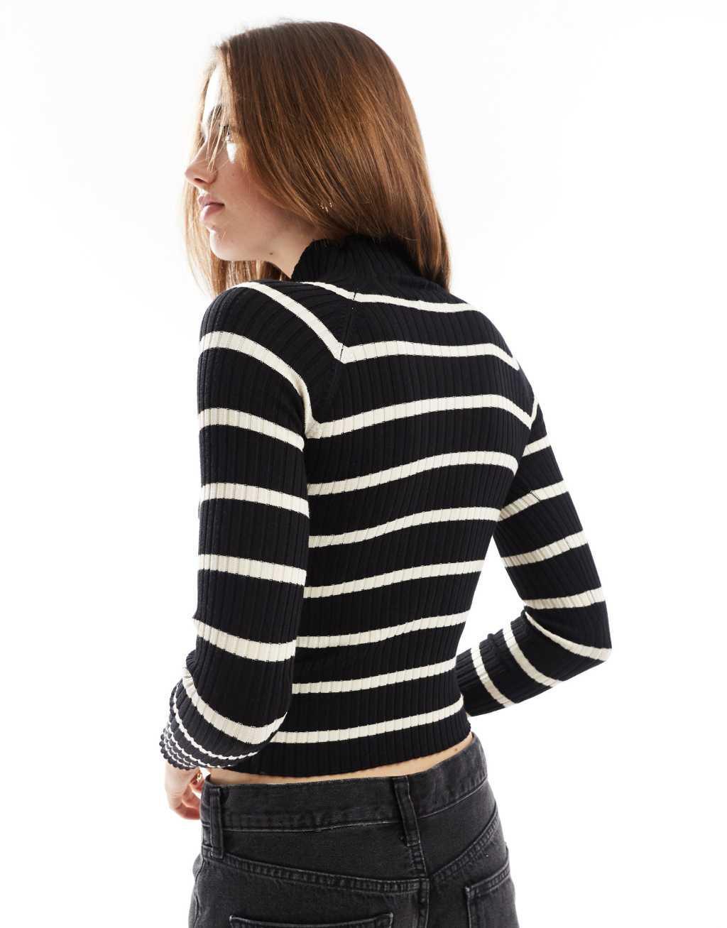 Stradivarius ribbed sweater in black & white stripe Product Image