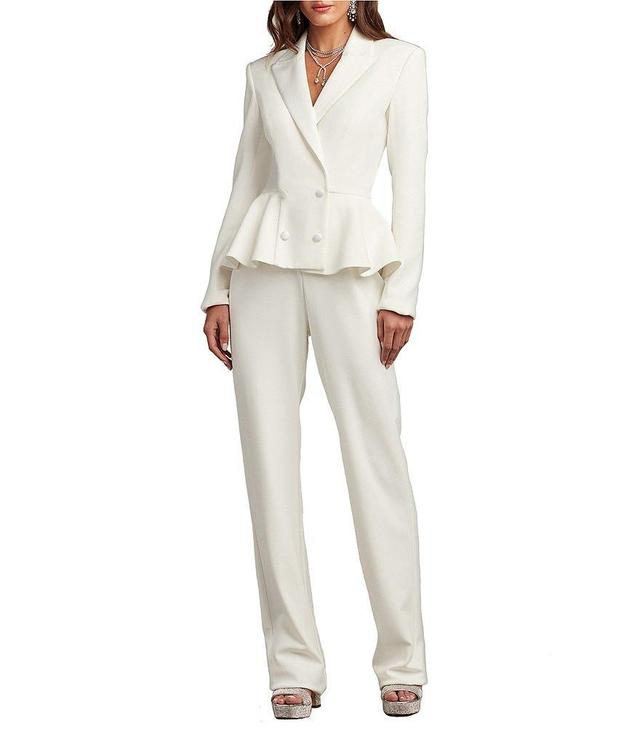 Tadashi Shoji Crepe Tuxedo Collar Long Sleeve Peplum Straight Leg Jumpsuit Product Image