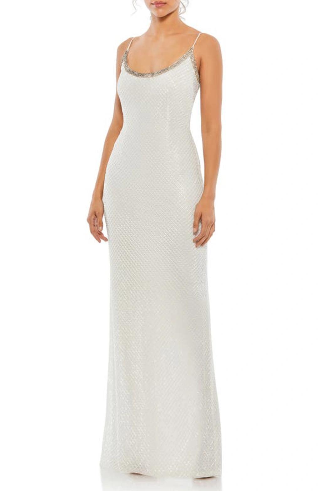 Lattice Bead Sheath Gown In White product image