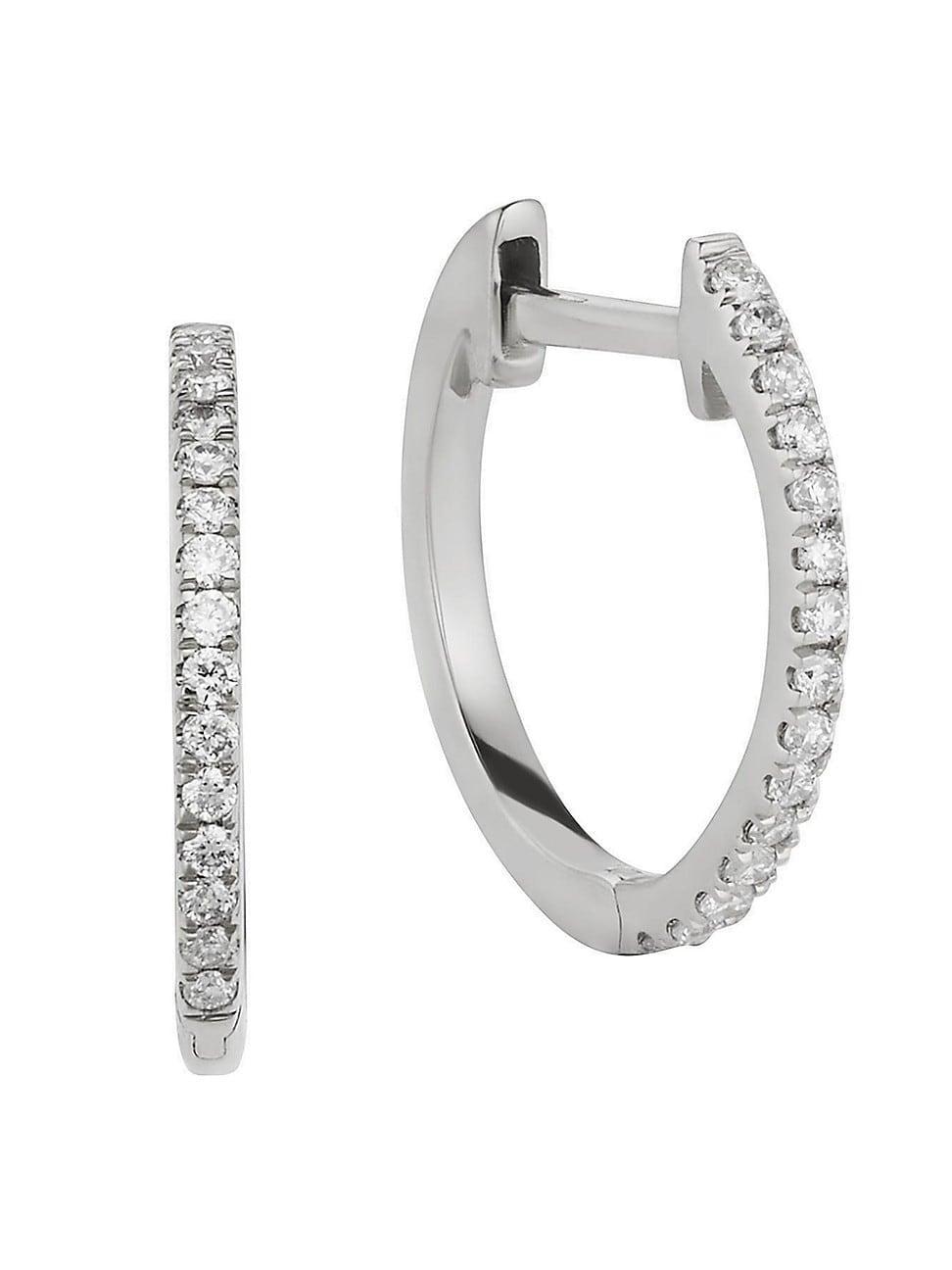 Womens 14K White Gold Shine Bright Small Diamond Hoops Product Image