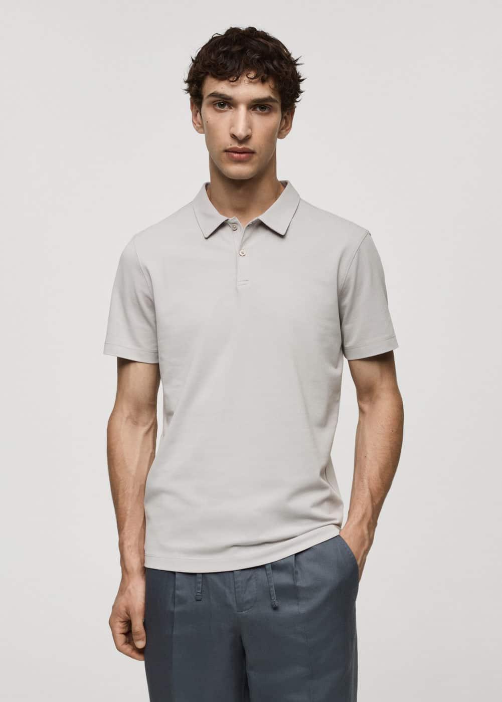 Slim-fit cotton piqué textured polo shirt - Men | MANGO USA Product Image