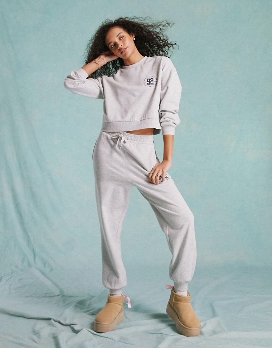 Miss Selfridge oversized graphic sweatpants in gray heather - part of a set product image