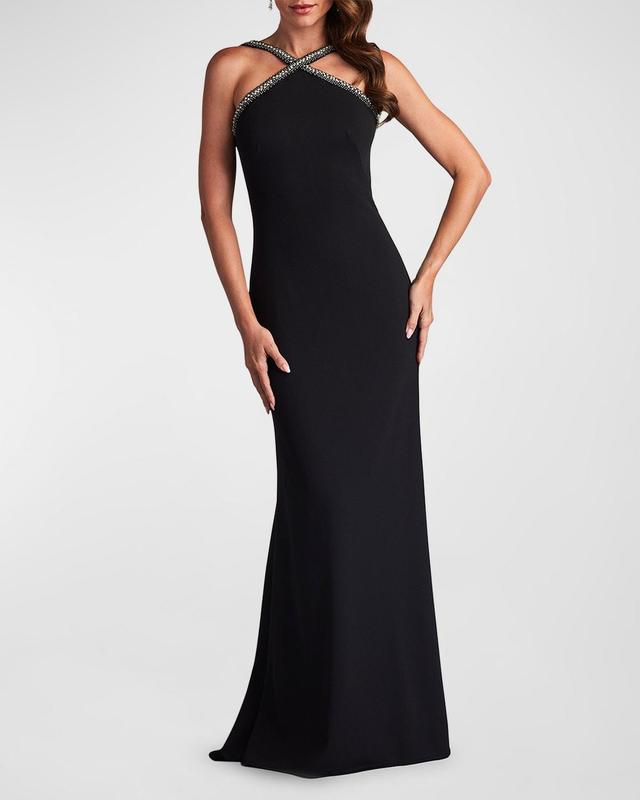 Beaded Crepe Halter Trumpet Gown Product Image