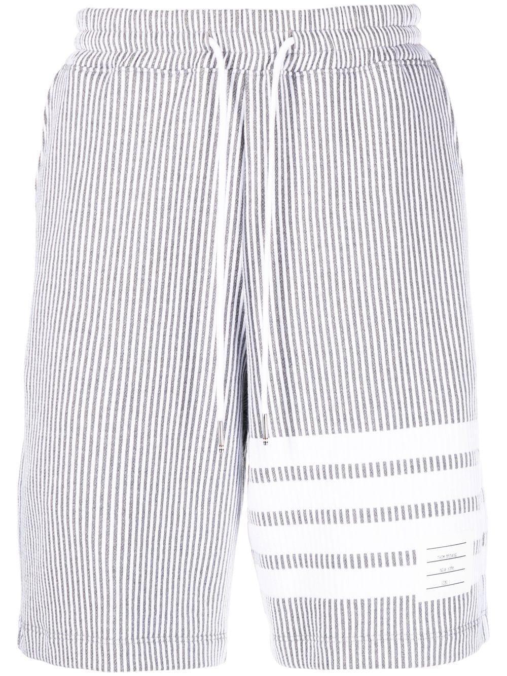 THOM BROWNE 4 Bar Stripe Seersucker Shorts In Grey Product Image