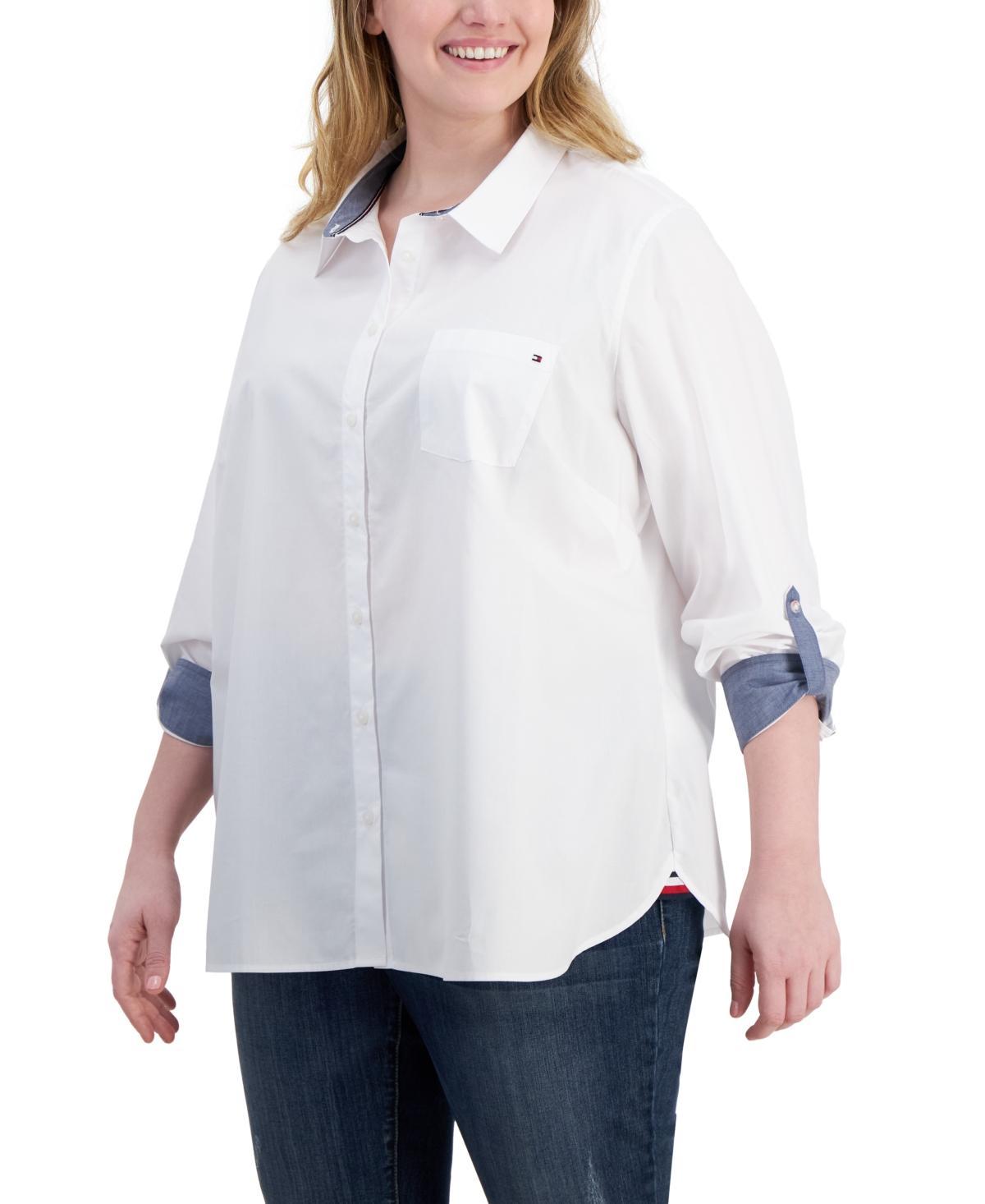 Tommy Hilfiger Plus Size Cotton Roll-Tab Shirt Product Image