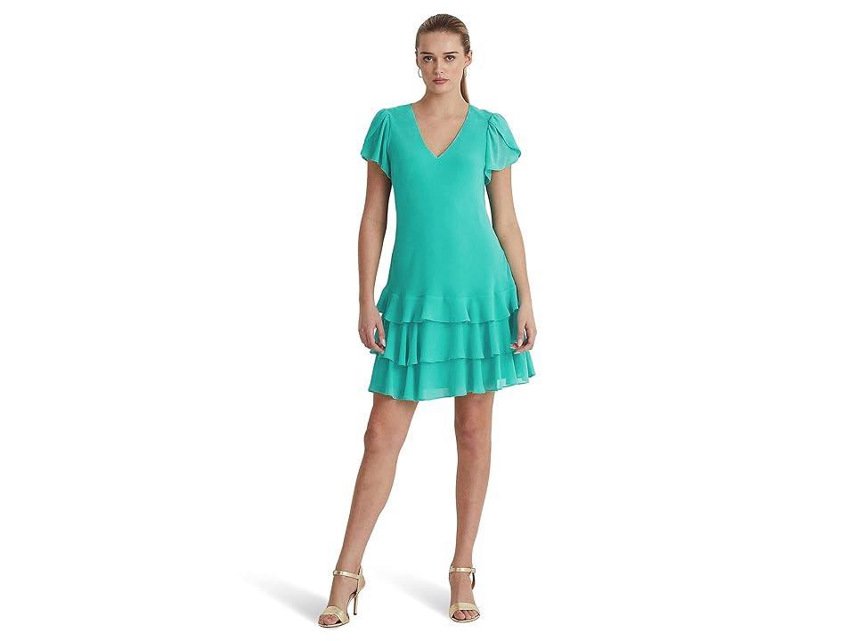 LAUREN Ralph Lauren Georgette Drop-Waist Dress (Natural Turquoise) Women's Dress Product Image