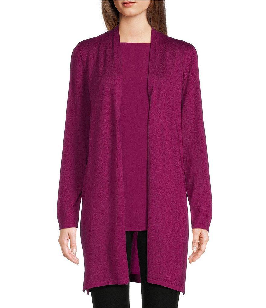 Eileen Fisher Merino Wool High Collar Long Sleeve Open-Front Cardigan Product Image