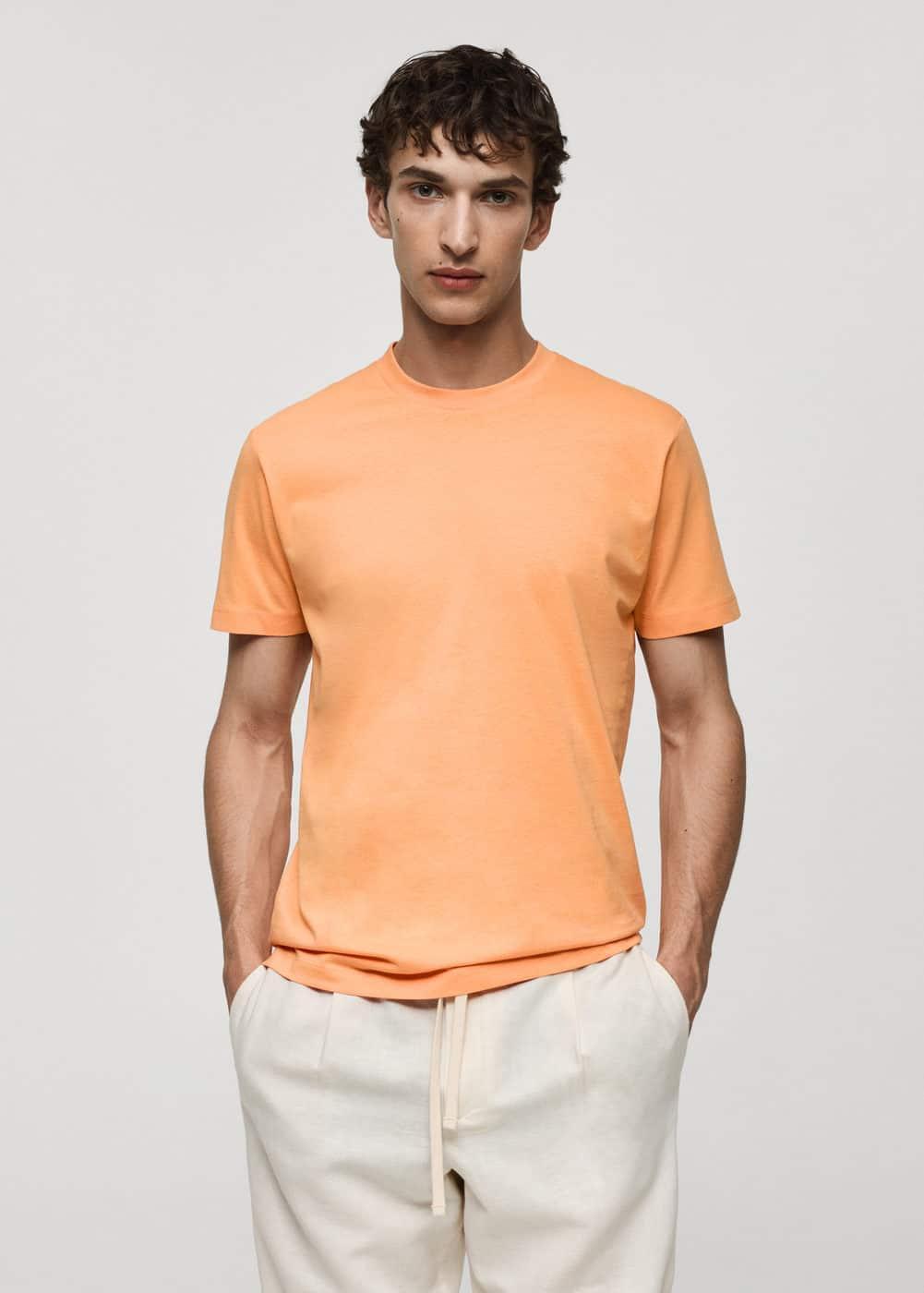 MANGO MAN - Basic cotton stretch T-shirt orangeMen Product Image