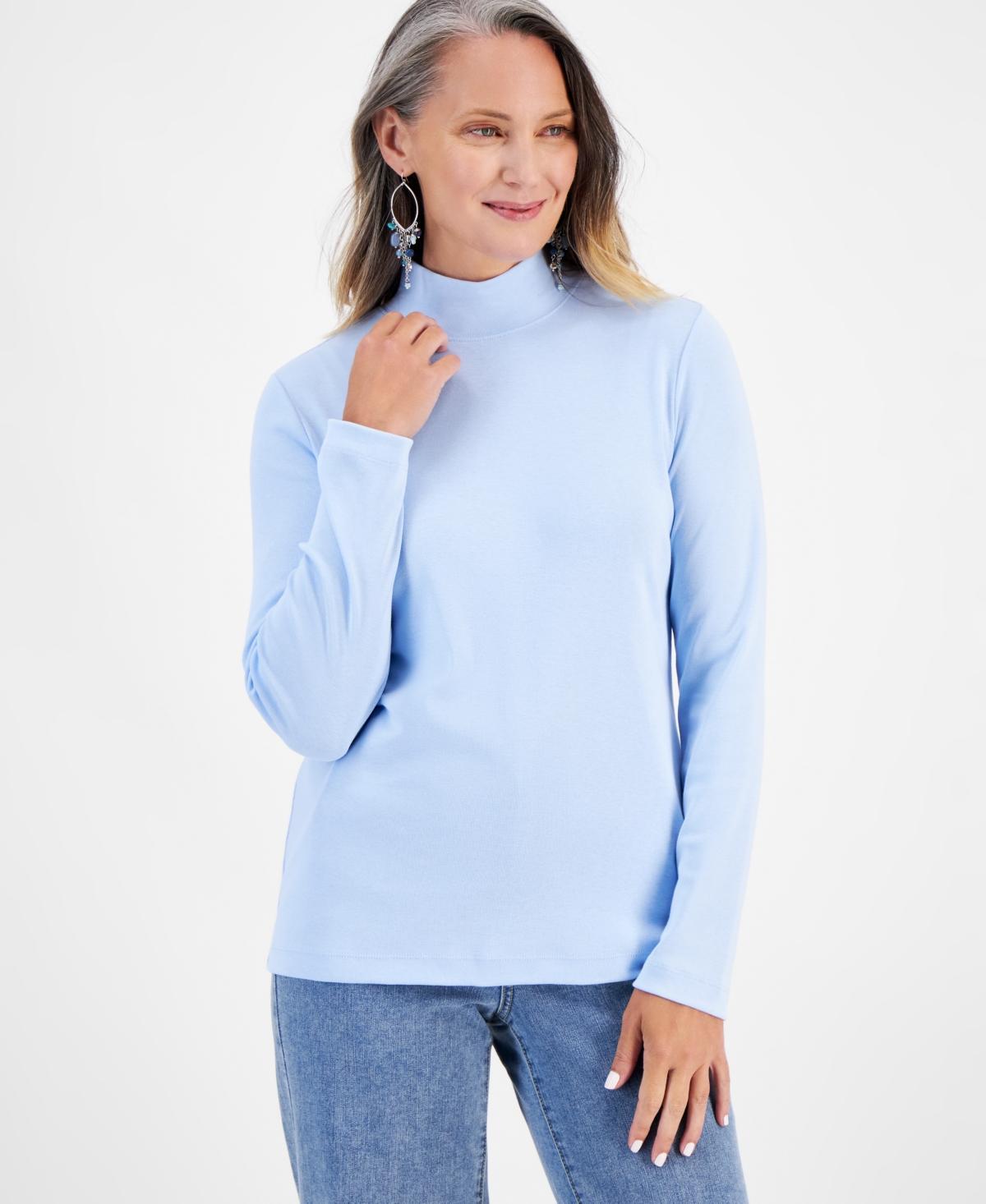 Style & Co Womens Cotton Mock-Neck Long-Sleeve Tee, Created for Macys Product Image