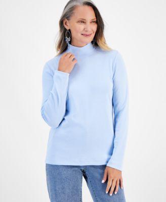 Petite Mock-Neck Cotton Long-Sleeve T-Shirt, Created for Macy's  Product Image