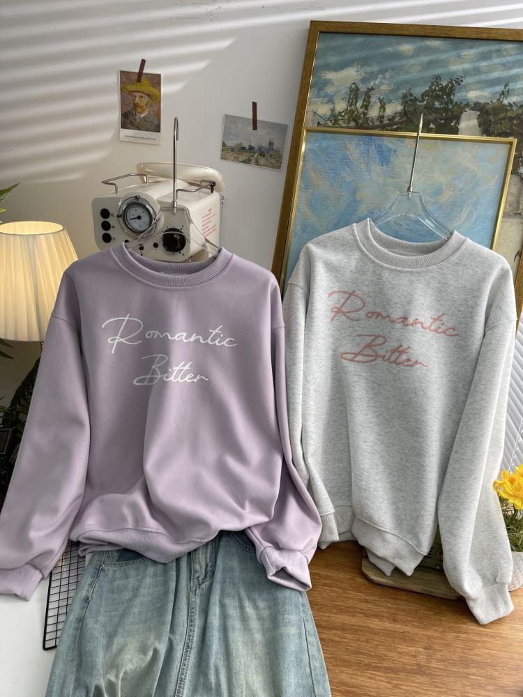 Round Neck Lettering Embroidered Pullover Product Image