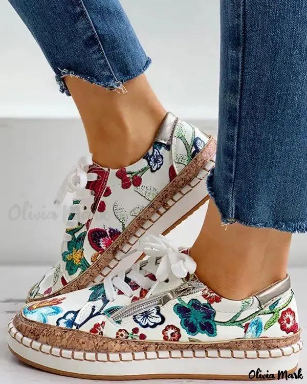 Olivia Mark – Muffin espadrilles with laces and floral embroidery Product Image