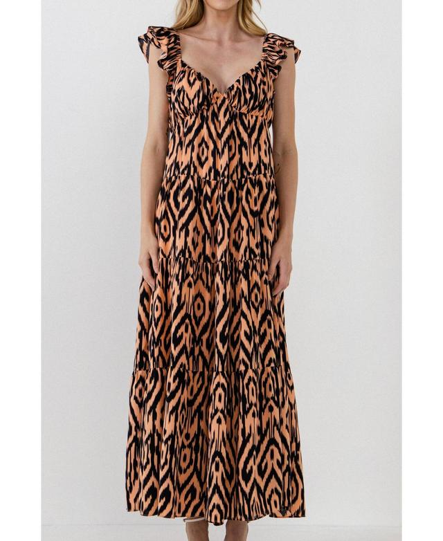 English Factory Tiger Print Ruffle Sleeve Maxi Dress, Women's, Size: Small, Pink Product Image