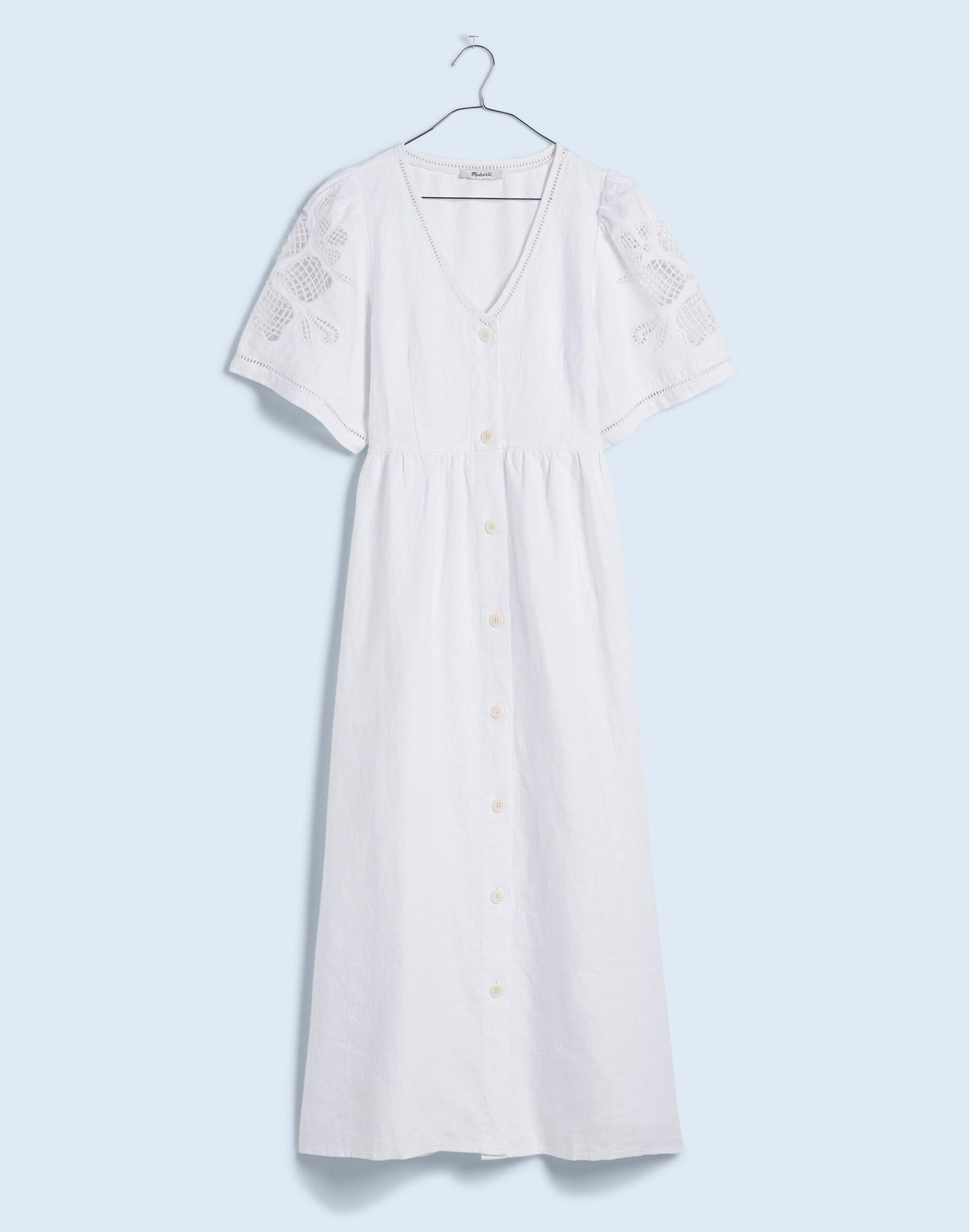 Cassie Button-Front Midi Dress in Embroidered Linen Product Image