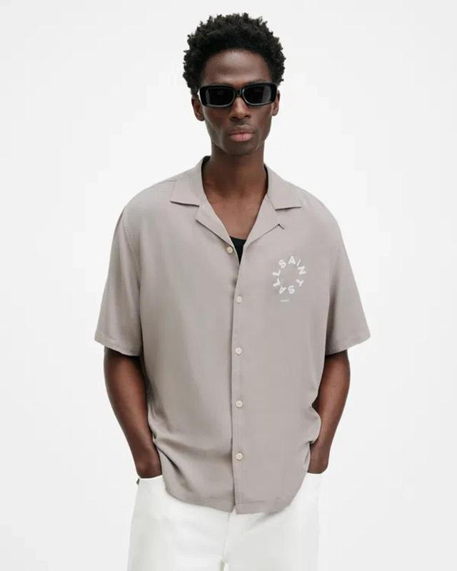 ALLSAINTS Tierra Logo Print Relaxed Fit Shirt In Radio Grey Product Image