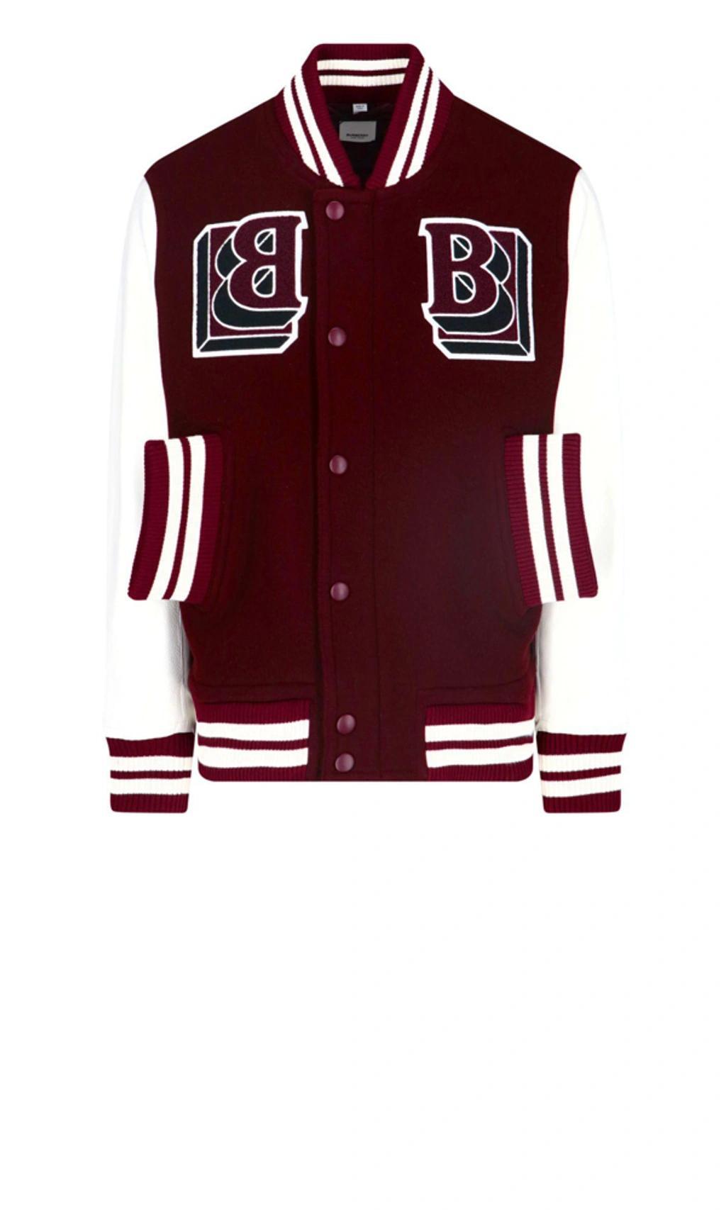 Leather Sleeve Wool Blend Varsity Jacket In Deep Maroon Product Image