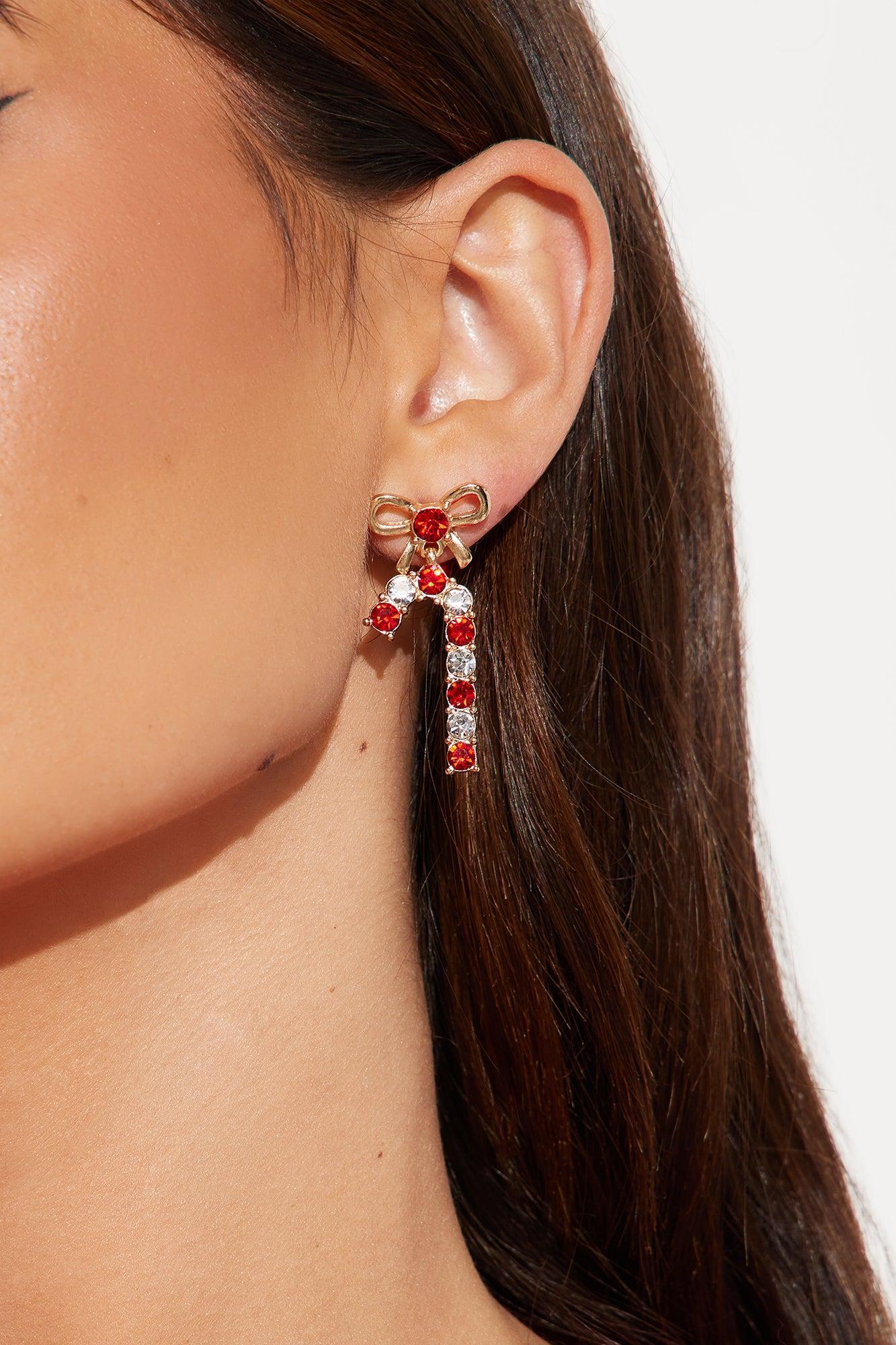 As Sweet As A Candy Cane Earrings - Gold/Red Product Image