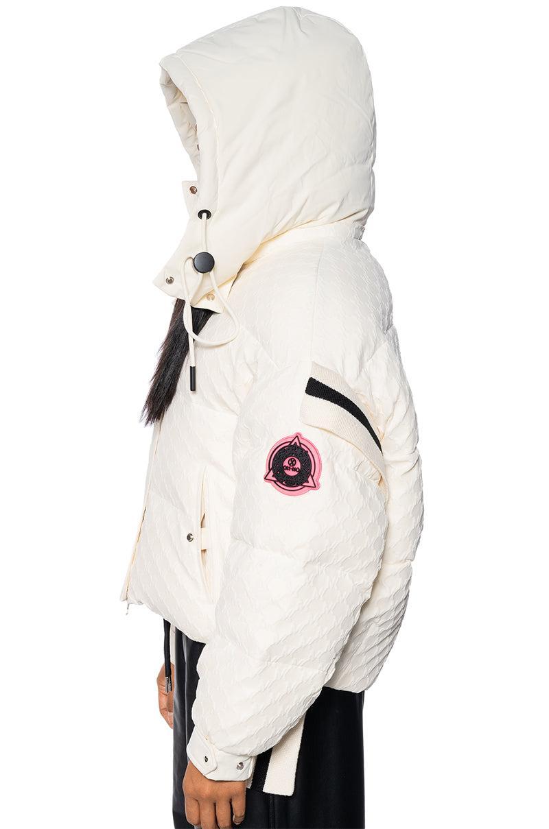 SNOWBIRD TEXTURED PUFFER COAT WITH SIDE RIBBED DETAIL Product Image