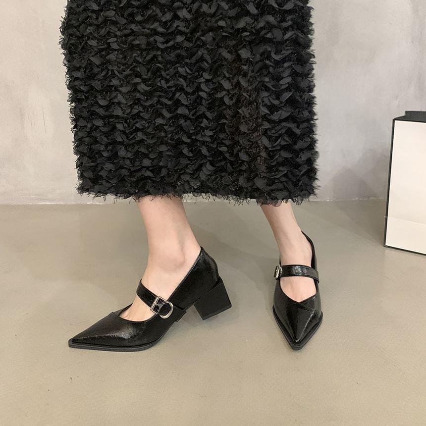 Pointed Toe Block Heel Mary Jane Pumps Product Image