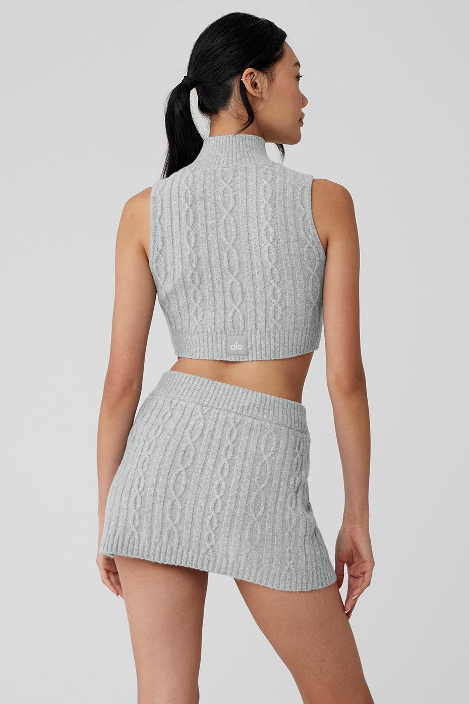 Cable Knit Winter Bliss Mock Neck Tank - Athletic Heather Grey Female Product Image