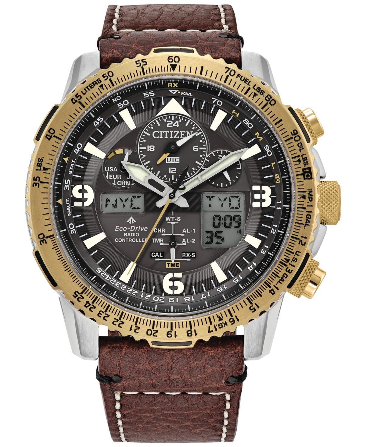 Citizen Eco-Drive Mens Chronograph Promaster Skyhawk Brown Leather Strap Watch 45mm Product Image