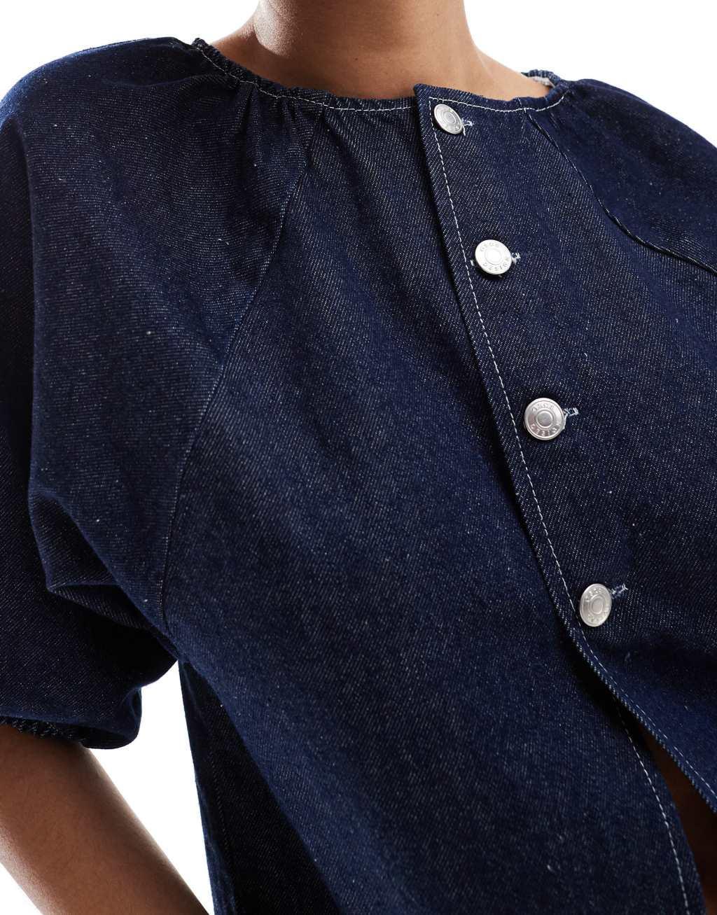 ASOS DESIGN denim raglan sleeve top in indigo Product Image