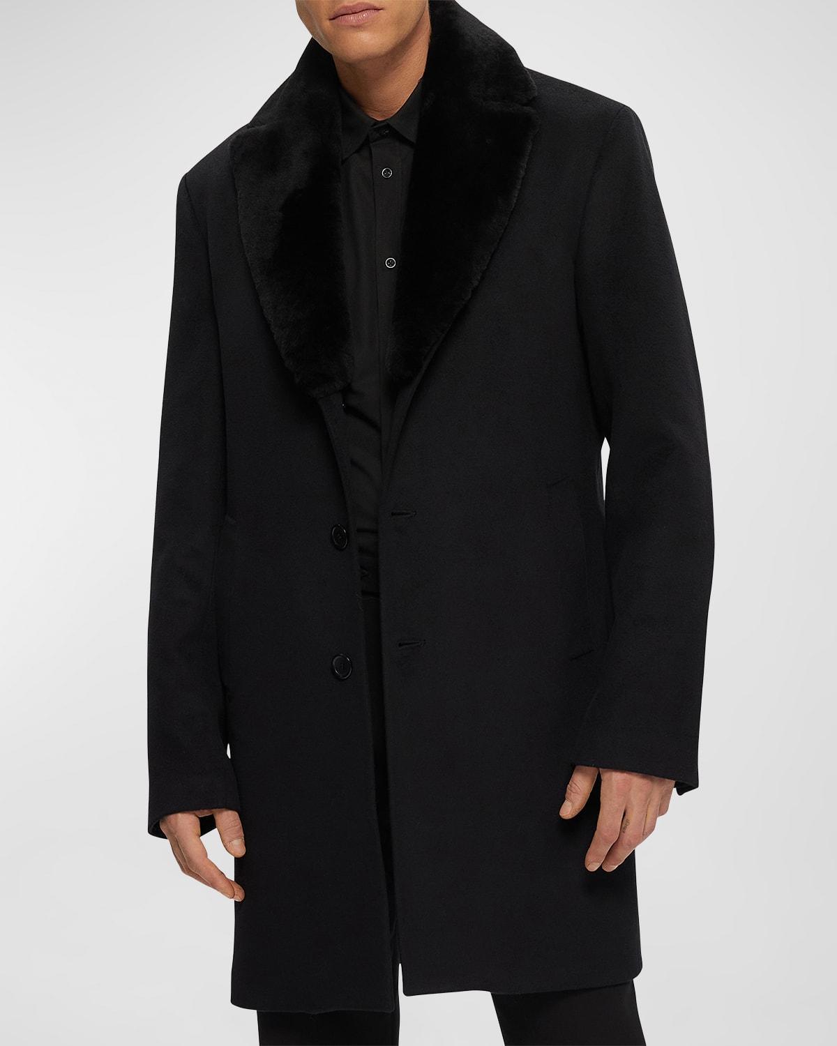 Mens Wool Short Coat with Detachable Merino Shearling Lamb Collar Product Image