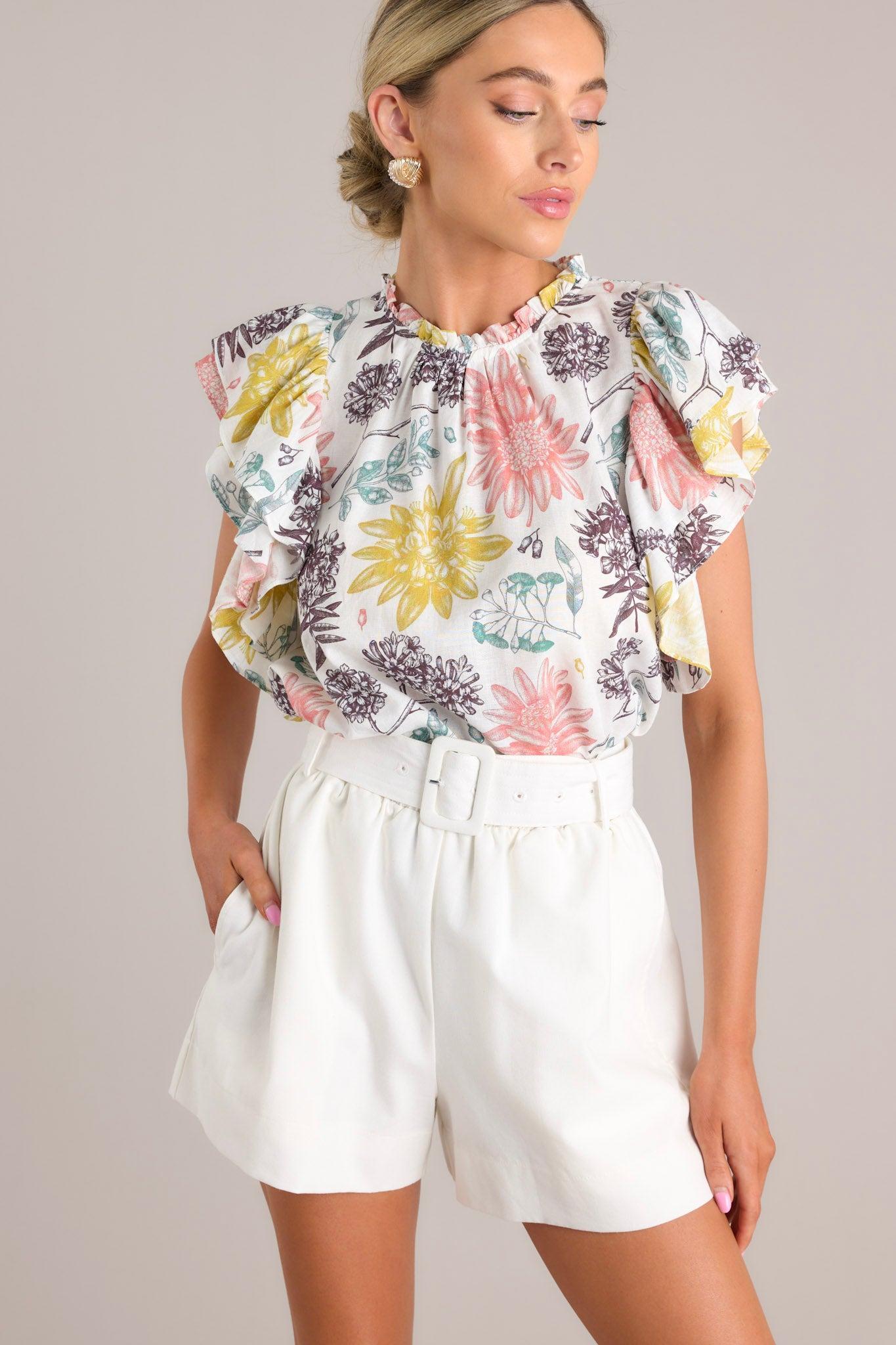 State Of Mind Ivory Belted Shorts Product Image