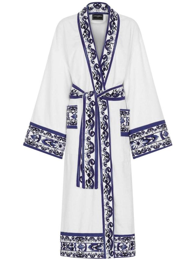 Majolica-print Trim Bathrobe In Multicolor Product Image