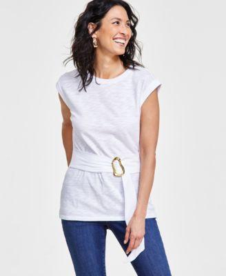 I.n.c. International Concepts Womens Crewneck Belted Top, Created for Macys Product Image