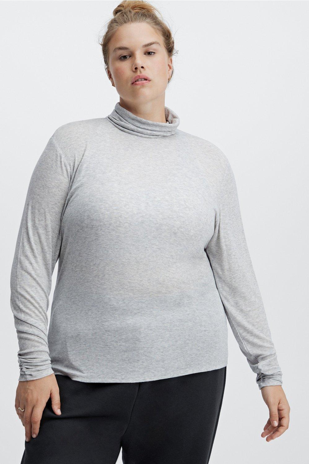 Fabletics Jess Long-Sleeve Turtleneck Top Womens Light Grey Heather Size XXS Product Image