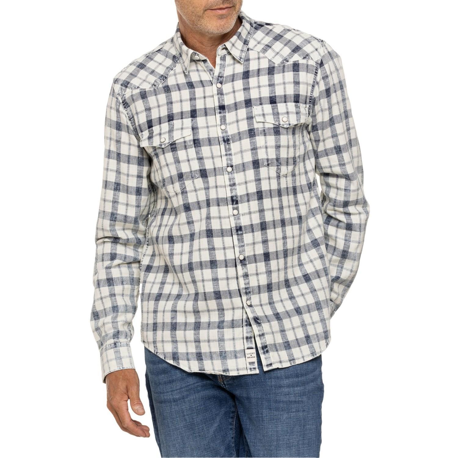 Lucky Brand Plaid Indigo Western Shirt - Snap Front, Long Sleeve Product Image