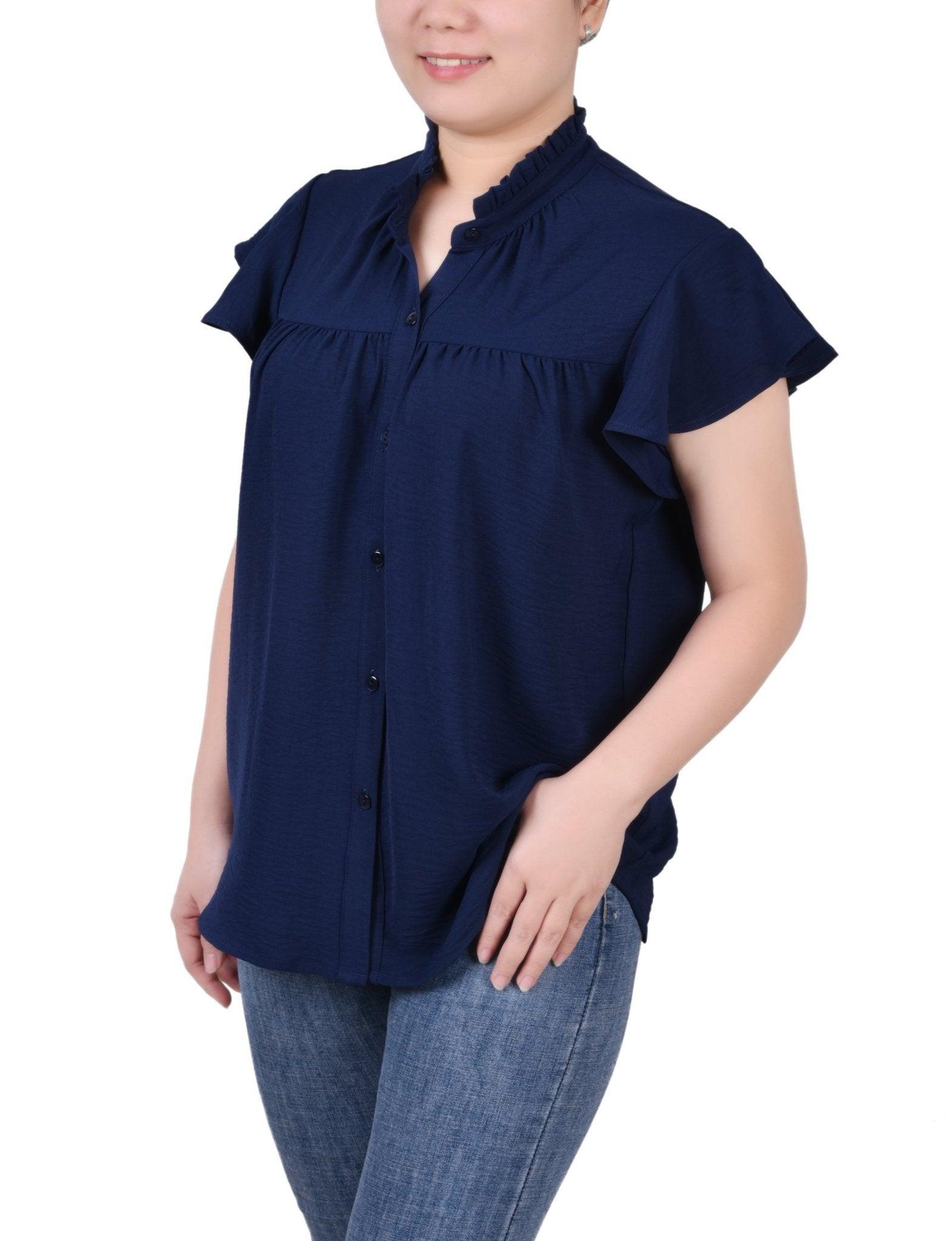 Flutter Sleeve Ruffle Neck Blouse - Petite Product Image