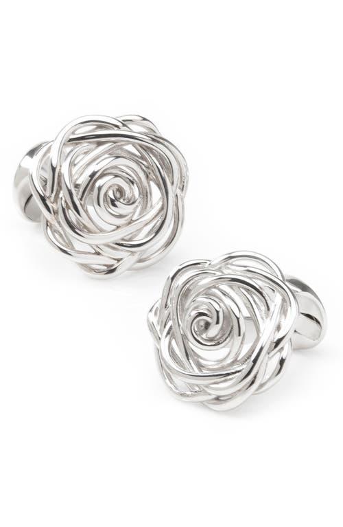 Mens Sterling Silver Rhodium Plated Rose Cufflinks Product Image