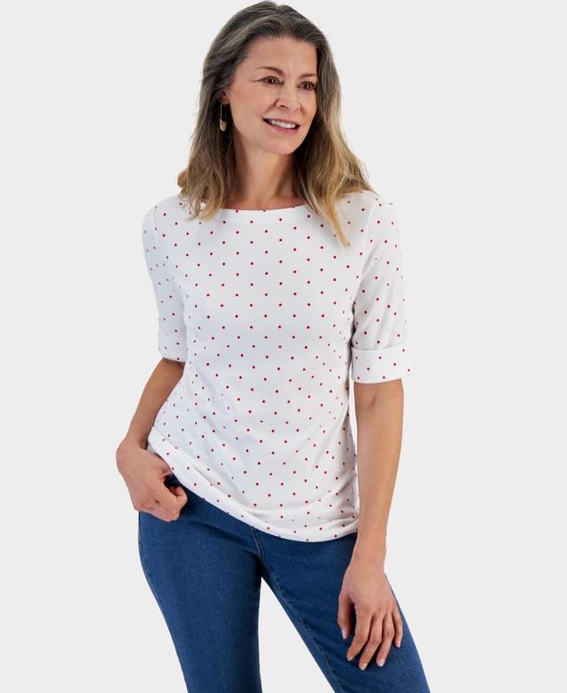 Women's Printed Boat-Neck Elbow-Sleeve Top, Created for Macy's Product Image