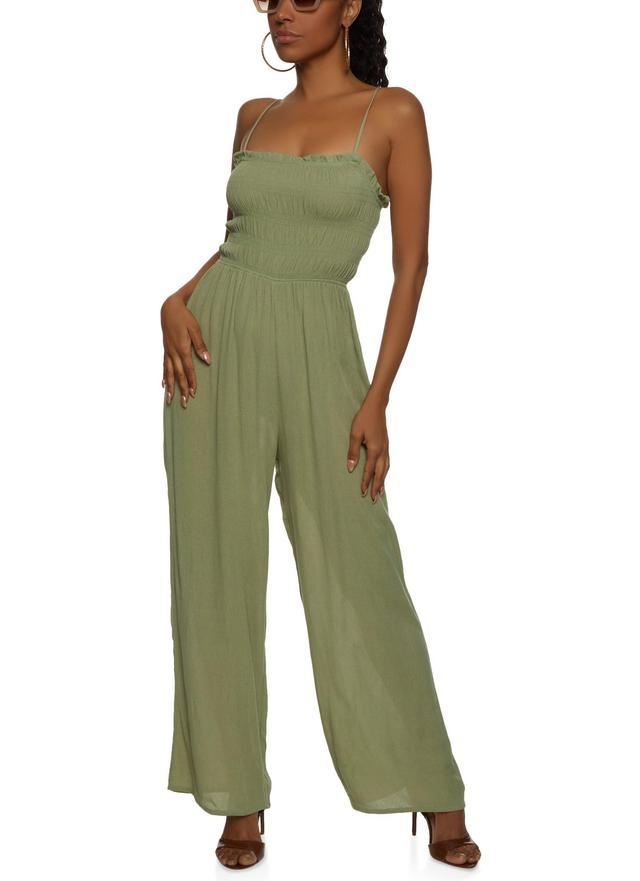 Womens Gauze Knit Smocked Cut Out Back Cami Jumpsuit Product Image